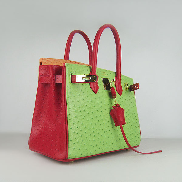 Replica Hermes Birkin 30CM Ostrich Veins Leather Bag Red/Orange/Green 6088 On Sale